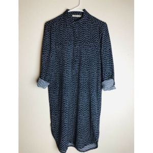 Dalia Women's Blue 3/4 Rolled Tab Button Dress